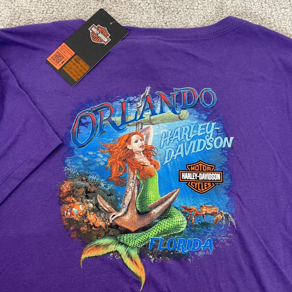Harley-Davidson T-Shirt Womens XXL Mermaid Purple V-Neck Orlando NEW Motorcycle
